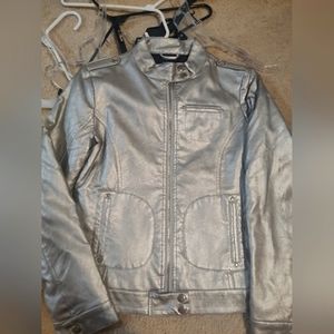Kids size XL silver vintage faux leather jacket
